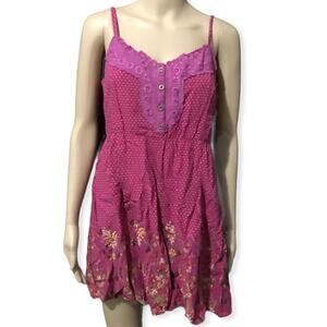 Free People Magenta Pink Floral Polka Dot Sleeveless Tunic Dress M